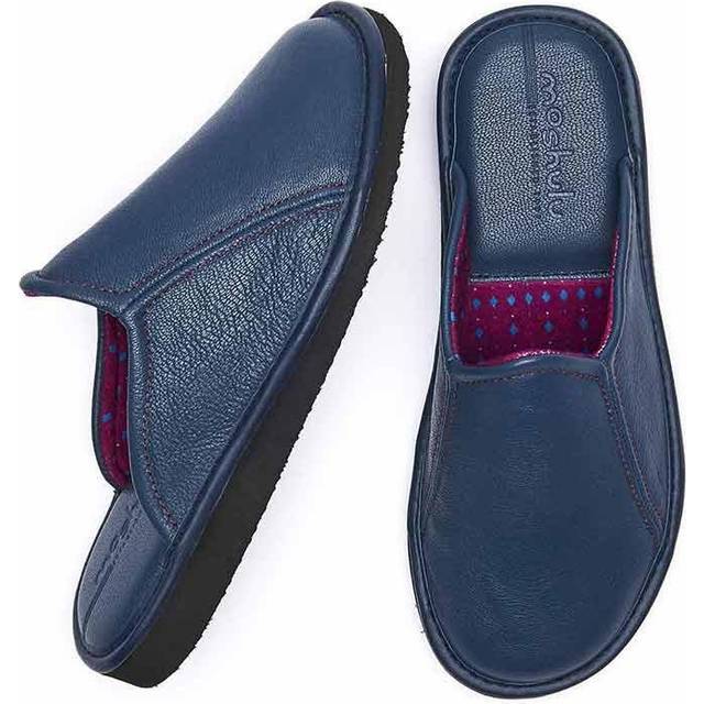 'Douglas 4' Men's Leather Mule Slippers - Navy - 9