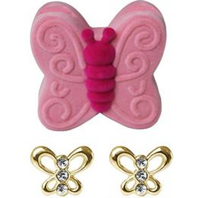 The Love Collection 9ct Butterfly Crystal Stud Earrings With Gift Box, Gold, Women