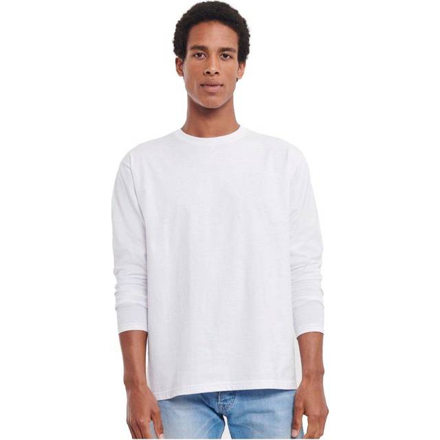 (L, White) Russell Mens Plain Classic Long-Sleeved T-Shirt