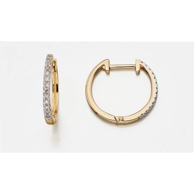 Elements Gold Huggie Hoop Earrings with Pave Diamonds In 9Ct Gold