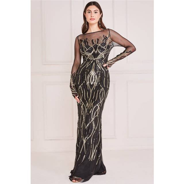 Long Sleeve Sequin Flame Maxi - Gold by Goddiva - 8