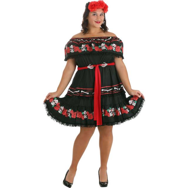 Plus Size Women&#39;s Sugar Skull Costume - Black&#47;Red&#47;White (2X)