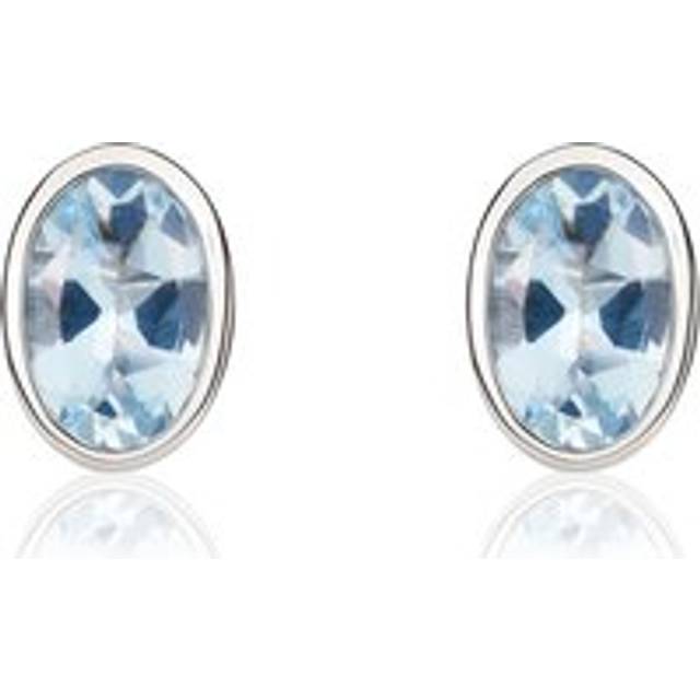 9ct White Gold Aquamarine 6x4mm Oval Rub Over Set Stud Earrings - Gold