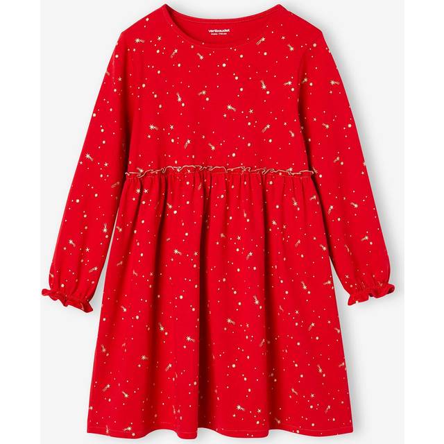 Occasion Wear Dress with Iridescent Stars Motifs for Girls red