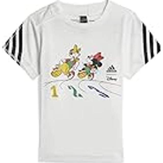 adidas Kids Disney T-Shirt in White & Black, Graphic Print, Cotton, Size: 0-3M - White/Black