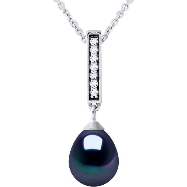 Diadema Womens - Necklace - Real Freshwater Pearls - Black Tahitian Style - Silver - One Size