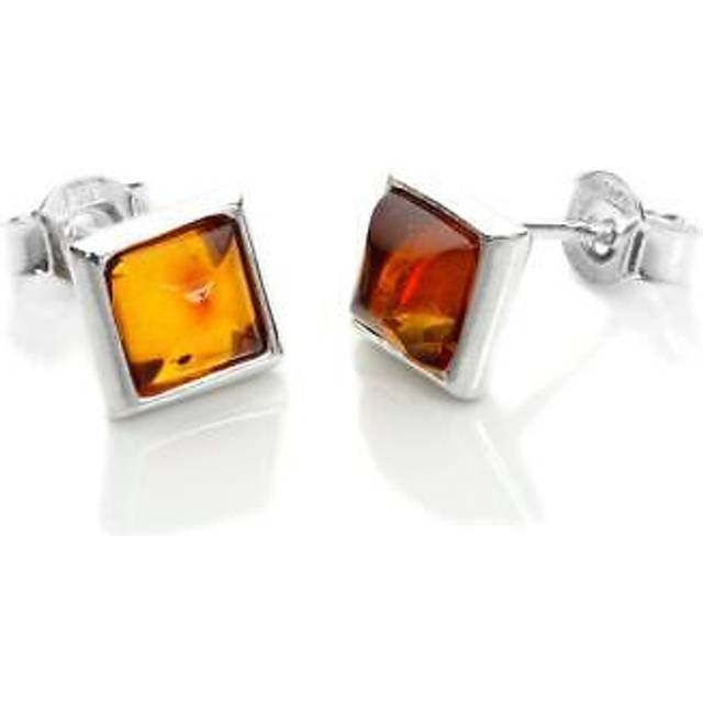 Sterling silver & baltic amber square stud earrings studs earring