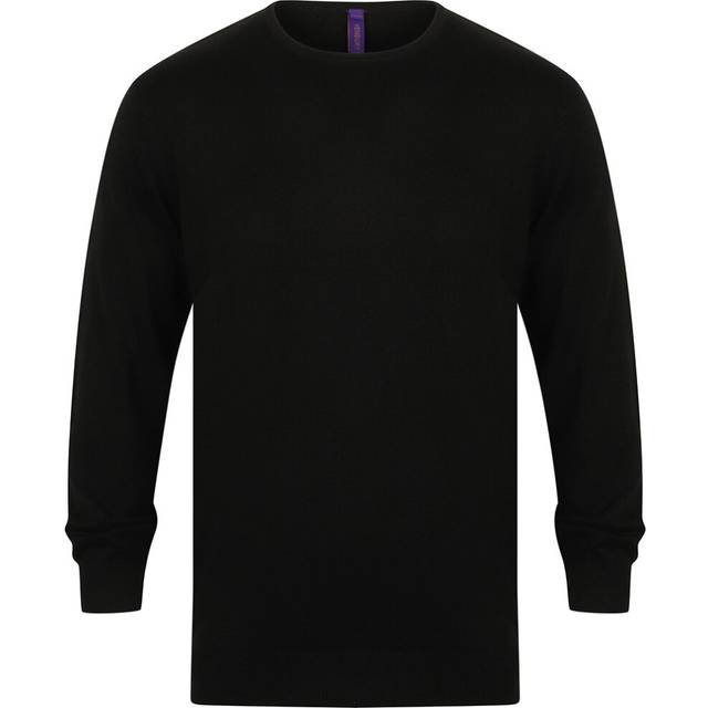 (L, Black) Henbury Mens Crew Neck 12 Gauge Fine Knit Jumper / Sweatshirt