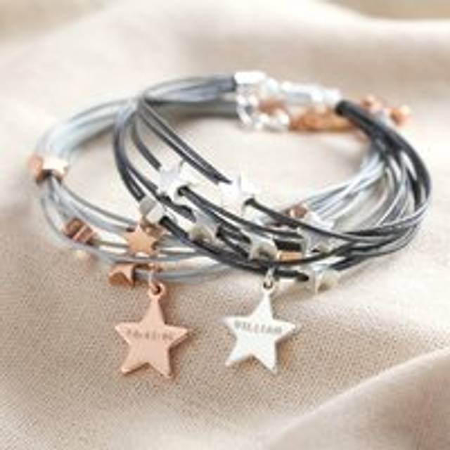 Personalised Multi-Strand Star Bracelet - rose gold/silver/grey - one size