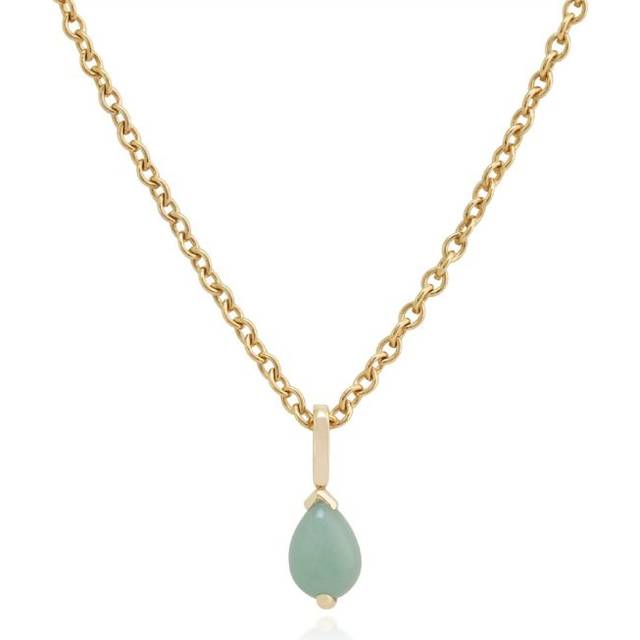 Classic Pear Green Jade Claw Set Single Stone Pendant in 9ct Yellow Gold