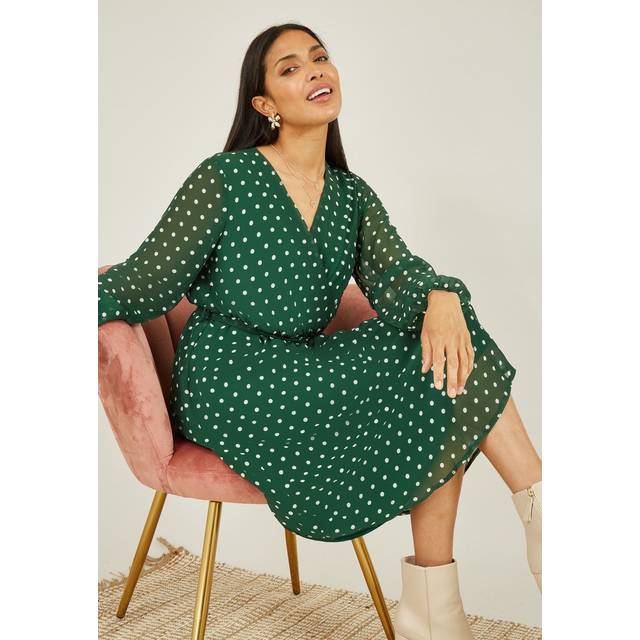 Mela London Womens Green Spot Wrap Over Dress - Size 10 UK
