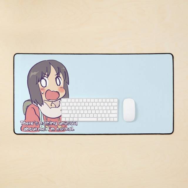 Desk Mat I draw robot girl nano saying she is totally normal / nichijou meme Large Gaming Mouse Pad 35x16 inch