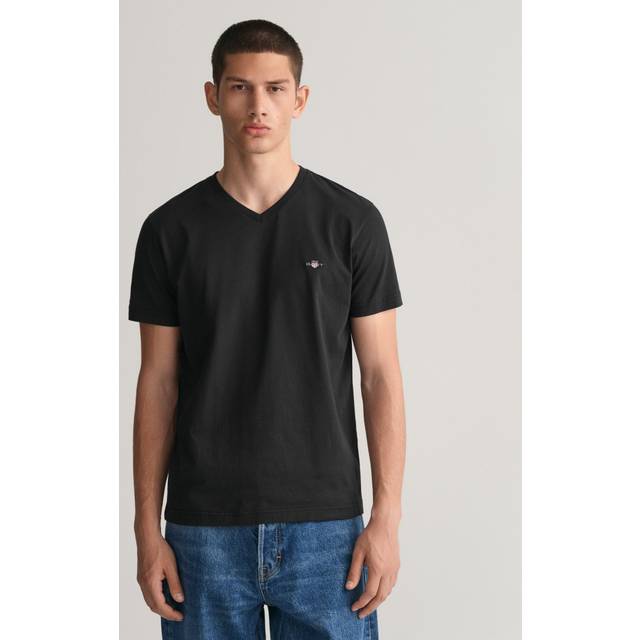 GANT T-shirt med slim Shield V-hals, svart, standard, svart, M