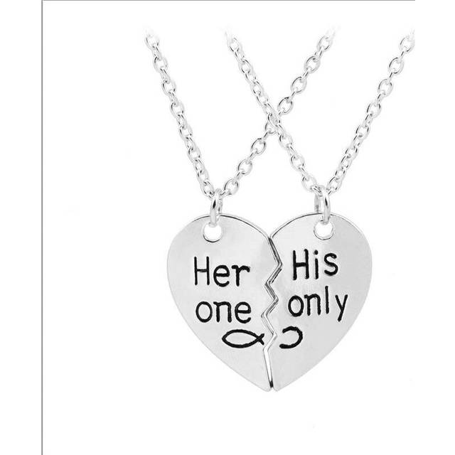 (Silver) Heart Shape Pendant Couples Necklace Her One His Only Valentine's Day Romantic Gifts