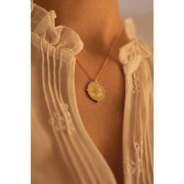 Chunky 18K Gold Aztec Coin Medallion Necklace - One Size