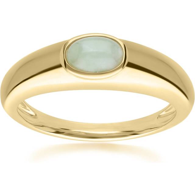 Modern Classic Oval Jade Green Ring in 18ct Gold Plated Silver
