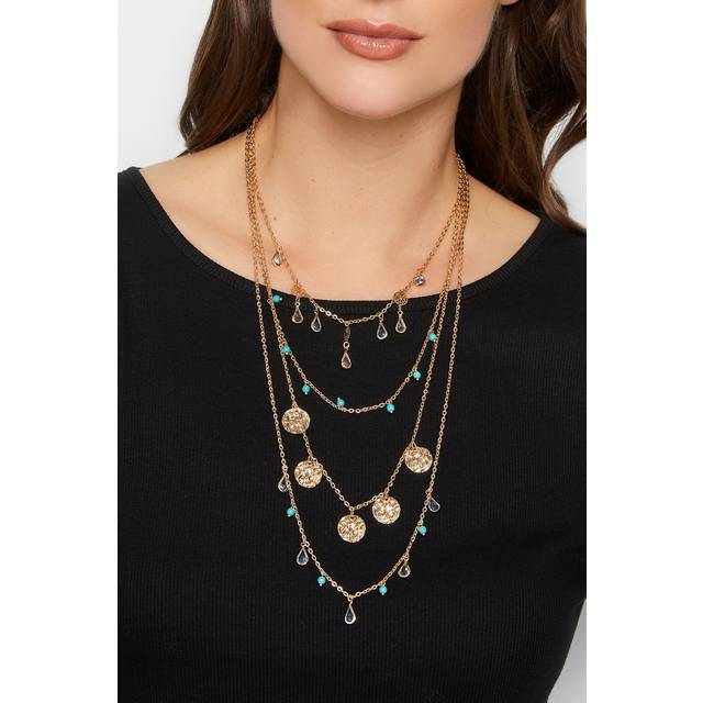 Gold & Blue Multi Layer Disc Necklace - One Size