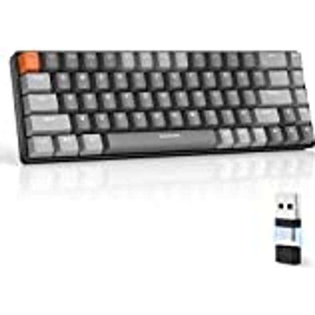 MAGIC-REFINER RK68 Mekaniskt Tangentbord Trådlöst, 60% Kompakt Mekaniskt Speltangentbord, 2.4 GHz & Bluetooth 5.0, 68 Tangenter TKL Hot Swappable Röd Brytare, 2-i-1 Mottagare, PC/MAC/Smartphone/Tablet