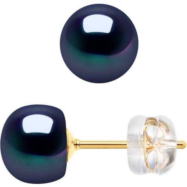 Diadema Womens - Earrings Real Freshwater Pearls - Black Tahitian Style - Yellow Gold - One Size