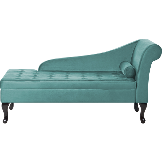 Beliani Right Hand Velvet Chaise Lounge With Storage Teal Pessac, Blue