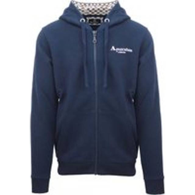 Men's Aquascutum Classic Embossed Signature Logo Navy Blue Zip-Up Hoodie - Size: 40/Regular