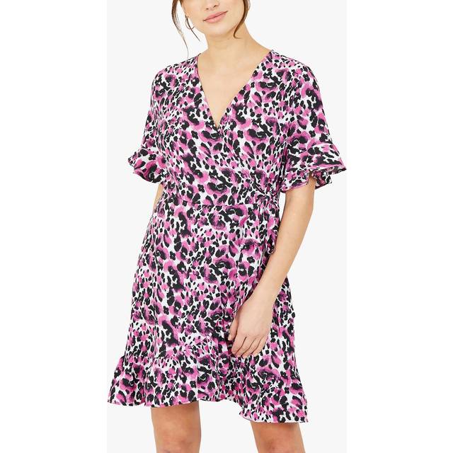 Mela Pink Leopard Print Wrap Skater Dress - Size 10 UK - Mela