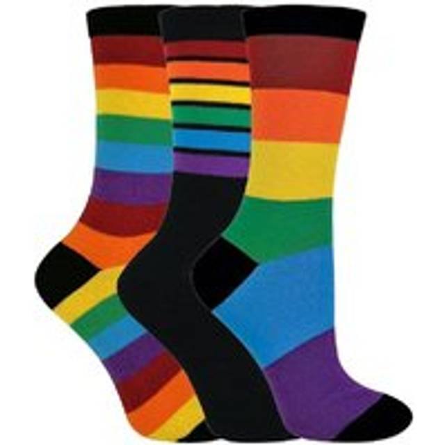 Childrens boys girls 3 pack multicoloured style striped design rainbow socks