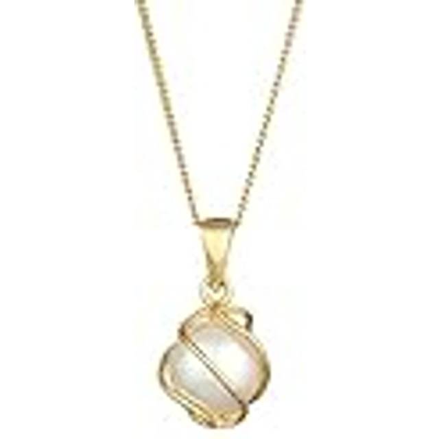 Elli PREMIUM halsband dam med hänge spiral syntetisk pärla i 375 gult guld 45 cm lång, 45cm, fasettad slipning, Pärla