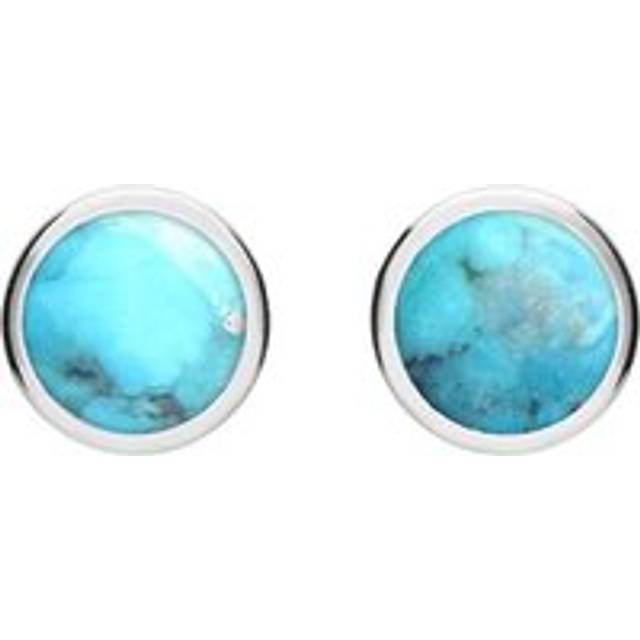 Sterling Silver Turquoise Round Stud Earrings - Silver