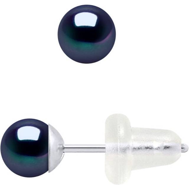 Diadema Womens - Earrings White Gold and Real Freshwater Pearls - Black Tahitian Style - One Size