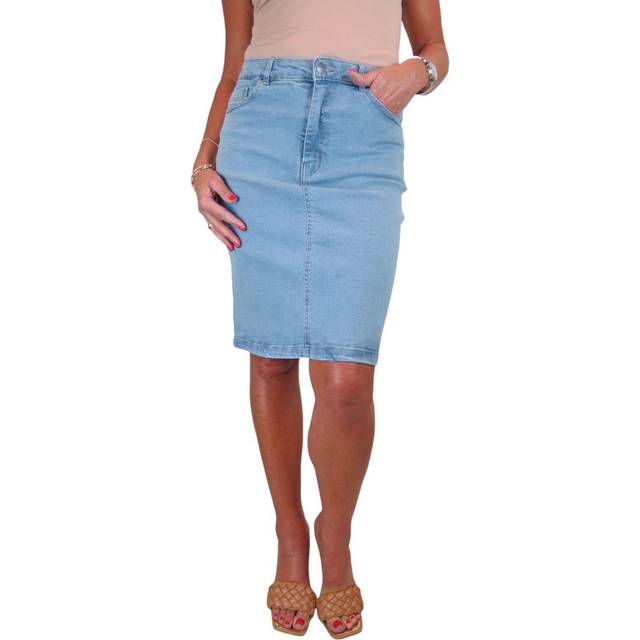 Stretch Denim Knee Length Skirt - Pale Blue - 10