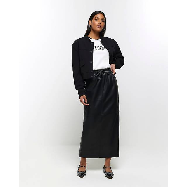 River Island Womens Black Faux Leather Elasticated Maxi Skirt - 12