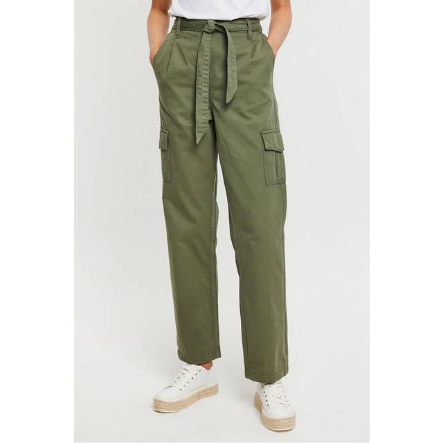 Straight Leg Cotton Mandy Cargo Trousers - Khaki - Size 8 - Threadbare