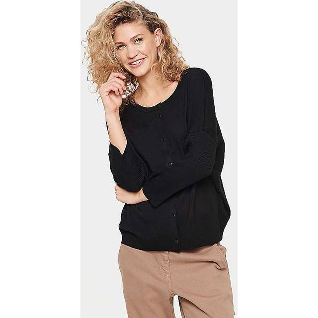 Saint Tropez Mila Round Neck Three-Quarter Sleeve Cardigan - Black