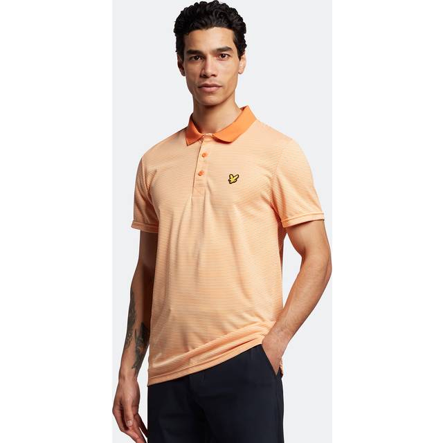 (M, Fox Orange) Lyle & Scott Mens 2023 Light Microstripe Eagle Logo Golf Polo Shirt