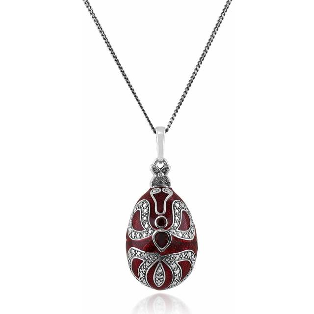 Art Nouveau Style Pear Garnet Faberge Egg Style Pendant in 925 Sterling Silver