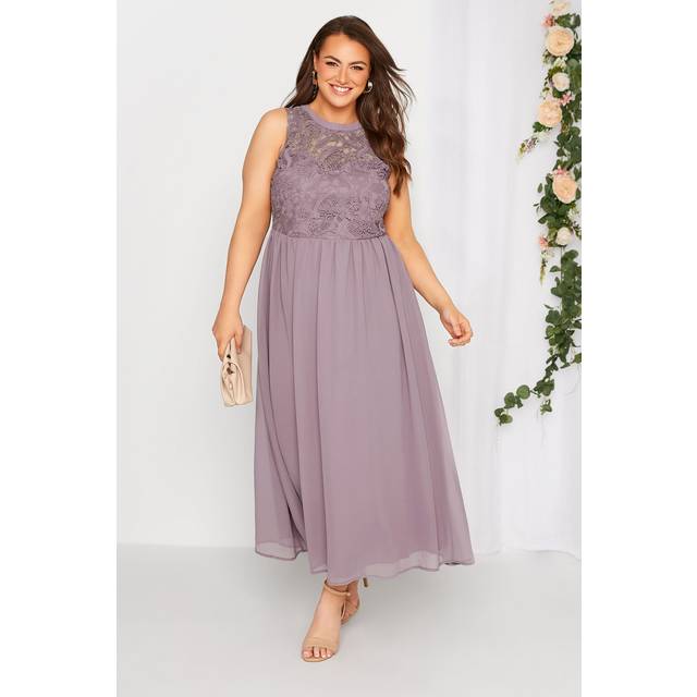 Yours London Curve Purple Lace Front Chiffon Maxi Dress, Women's Curve & Plus Size, Yours London - 30-32