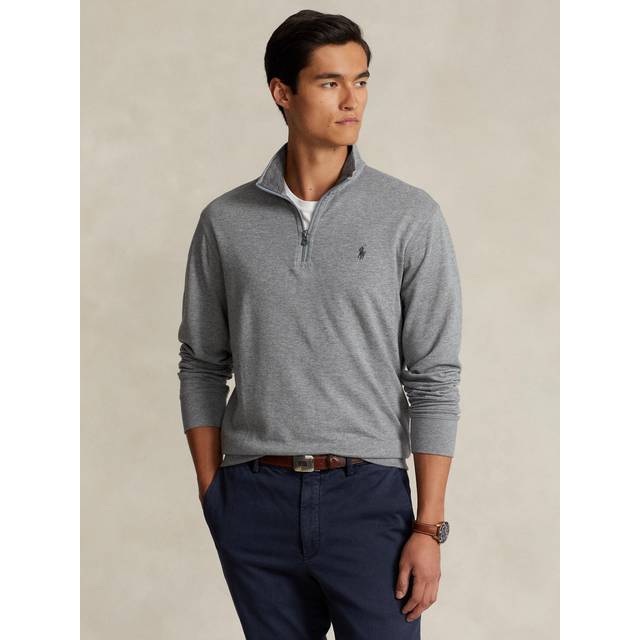 POLO RALPH LAUREN Luxury Jersey Quarter-Zip Pullover |Grå |XL