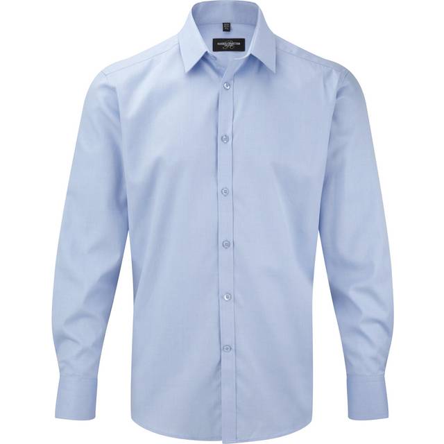 (15.5, Light Blue) Russell Mens Herringbone Long Sleeve Work Shirt