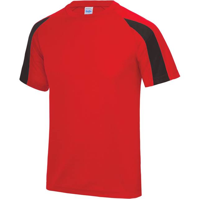 (5-6, Fire Red/Jet Black) Just Cool Kids Unisex Contrast Plain Sports T-Shirt