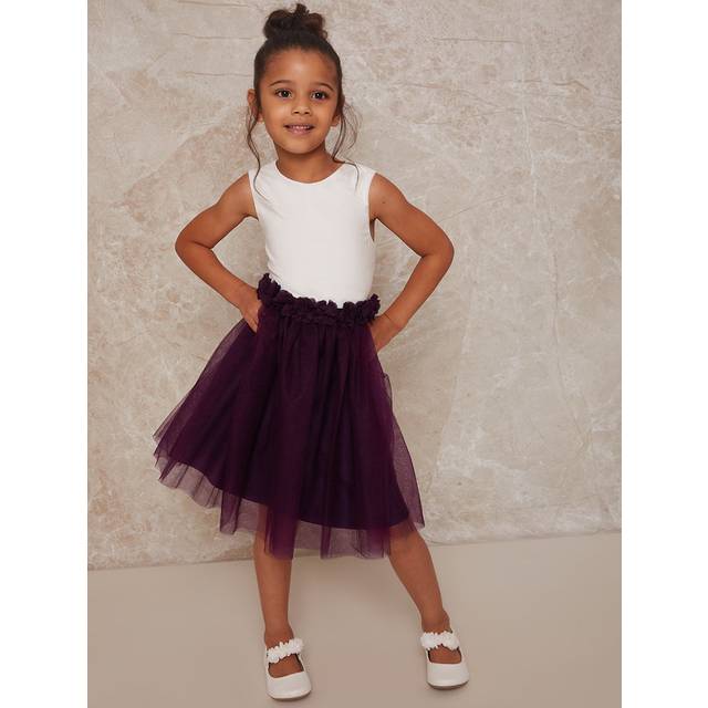 Girls Contrast 3D Floral Tutu Dress in Purple - 5 Yrs