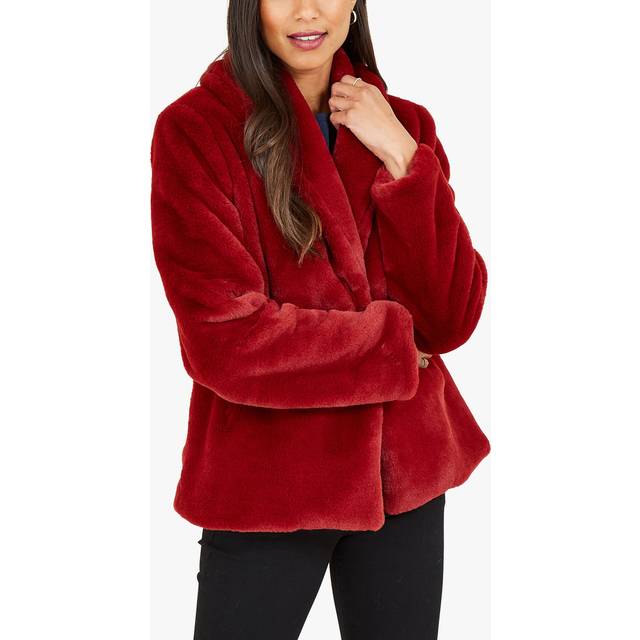 Yumi Womens Red Short Wrap Faux Fur Coat - Size 20 UK