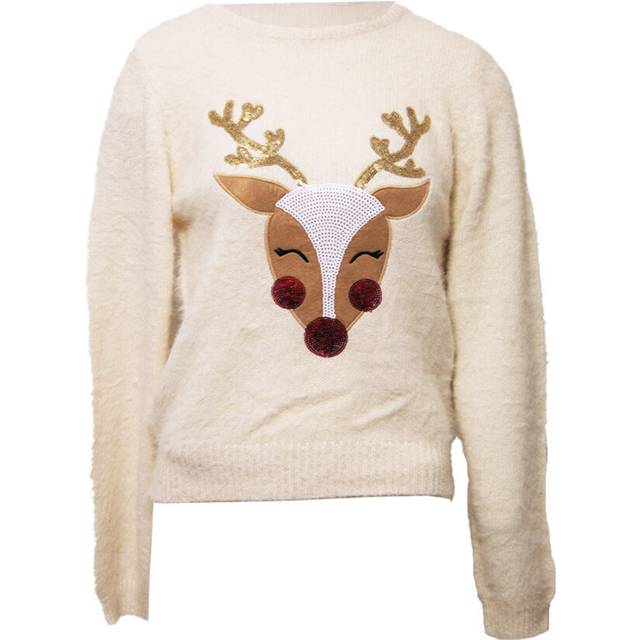 (XS, Cream) Brave Soul Womens Have A Merry Christmas Reindeer Jumper