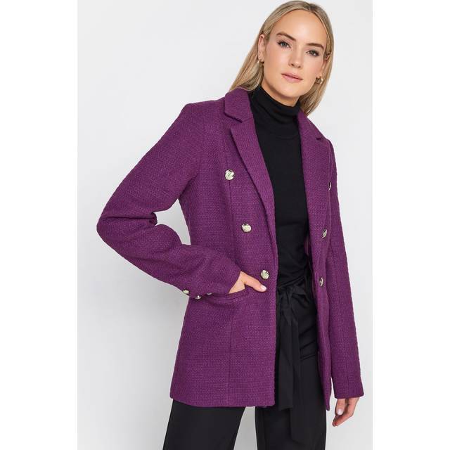 Lts Tall Dark Purple Boucle Button Detail Blazer 10 Lts | Tall Women's Blazer Jackets