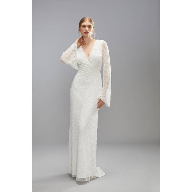 Embellished Tie Back Boho Bridal Maxi Dress - Ivory - 14