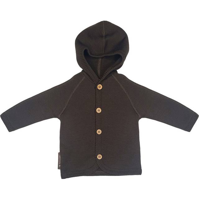 SMALLSTUFF Cardigan Merino Wool W. Buttons And Hoodie, Brown |Brun |56/62