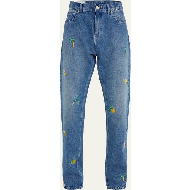 CASABLANCA Embroidered-Motif Straight-Leg Jeans Mens - Blue