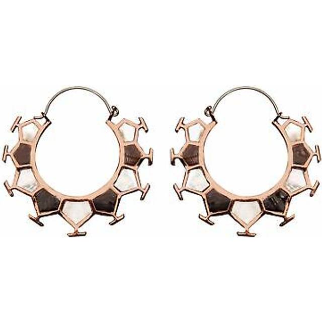 Silver hoop earrings brass copper mother of pearl honeycomb - 81stgeneration