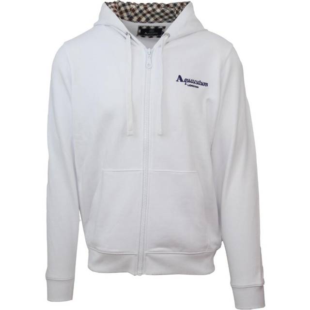 Aquascutum Mens Classic Embossed Signature Logo White Zip-Up Hoodie - Size Medium