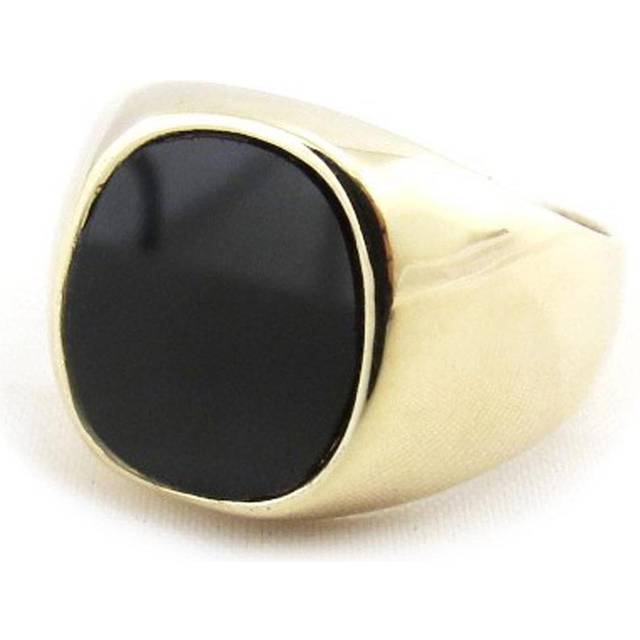Signet ring Gold Plated 'King' golden onyx - 13x11 mm 56 black